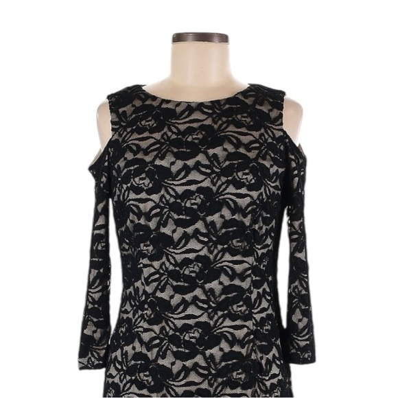 Eliza J NWT Black Lace Cold Shoulder Bodycon Midi Dress 6 Feminine Cocktail LBD - Picture 4 of 8